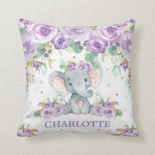 Coussin Bébé mou Eléphant violet Floral Girl Nursery