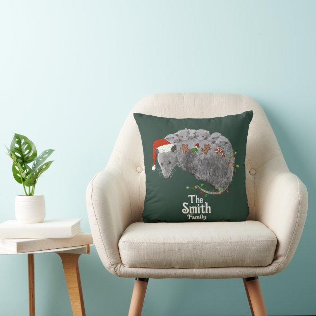 Coussin Bébé opossum de Noël Opossums enveloppés de lumièr (Chaise)