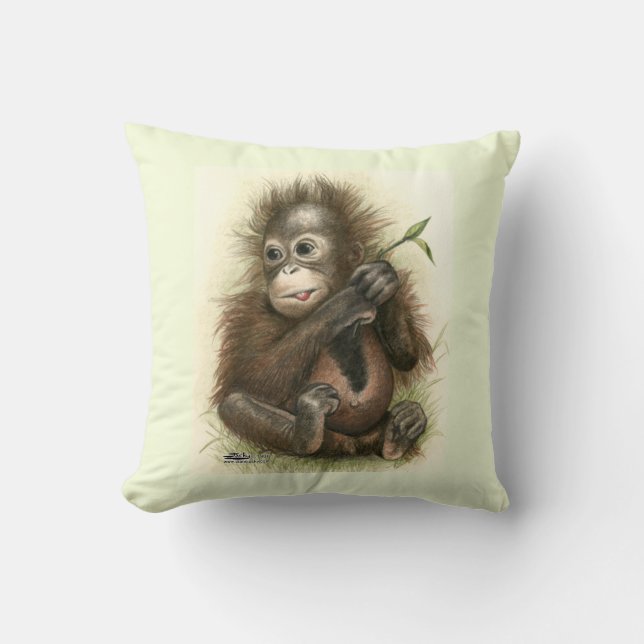 Coussin Bébé orang-outan avec des feuilles (Recto)