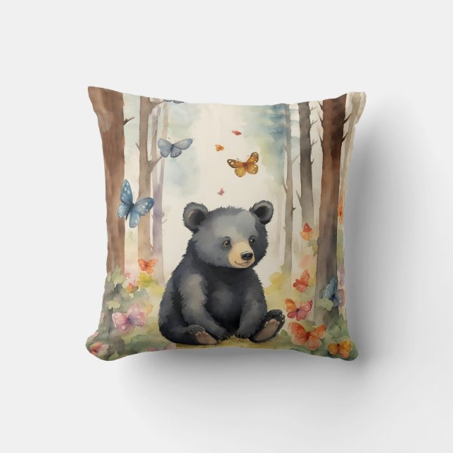Coussin Bébé Ours Noir Genre Neutre (Recto)
