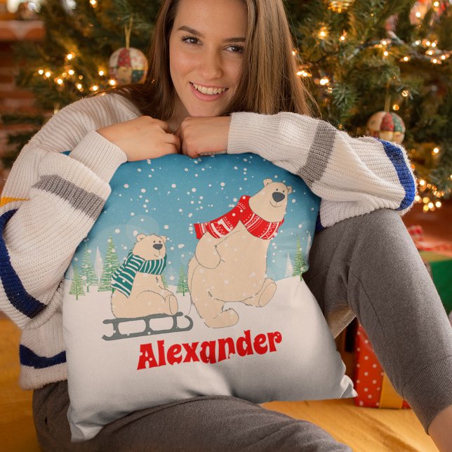 Coussin Bébé ours sur traîneau en hiver Neige un enfant fe (Créateur téléchargé)