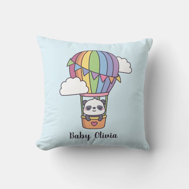 Coussin Bébé panda mignon dans un ballon à air chaud décor (Recto)