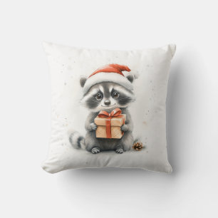 Coussin Bébé Raton Laveur Chapeau de Père Noël Noël Hiver