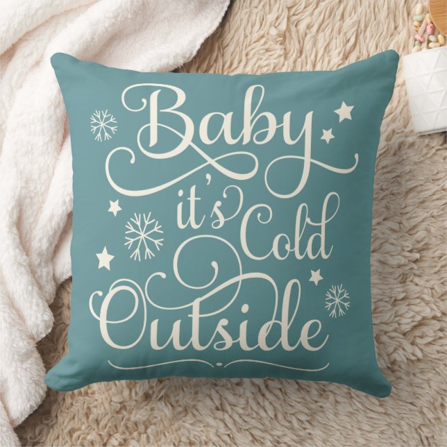 Coussin Bébé son froid dehors Aqua Blue Script Holiday (Couverture)