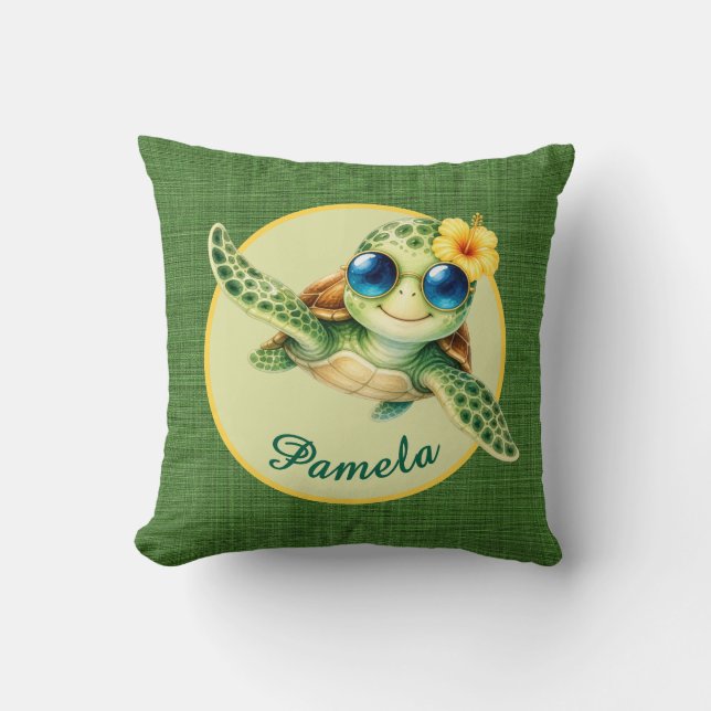 Coussin Bébé tortue mignonne avec des lunettes de soleil b (Recto)