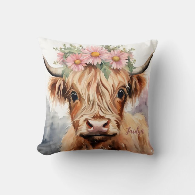 Coussin Bébé vache Highland (Recto)