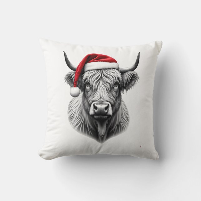 Coussin Bébé Vache Highland Mignon Cadeaux de Noël Santa X (Recto)