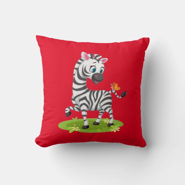 Coussin Bébé Zèbre Dessin Jouer avec Papillon-23960 (Recto)