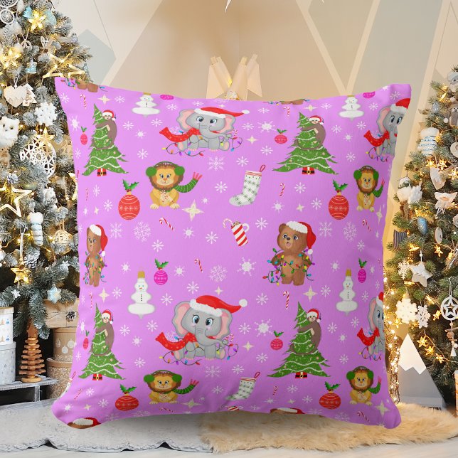 Coussin Bébé Zoo Animaux célébrant Noël rose (Créateur téléchargé)