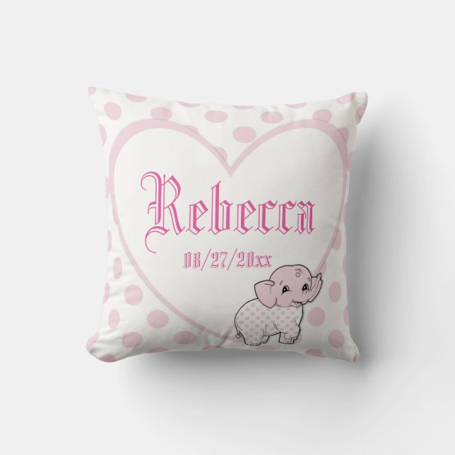 Coussin Bébée rose Coeur d'éléphant et Pois (Recto)