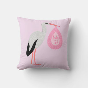Coussin Bébée rose jolie cigogne
