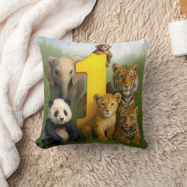 Coussin Bébés Animaux Sauvages Avec un Numéro Un (Couverture)