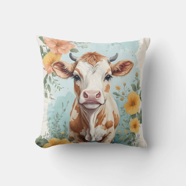 Coussin Bébés mignons animaux | Vache adorable Fleur de ve (Recto)
