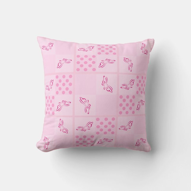 Coussin Bébés : Papillons rose (PS9) - (Recto)