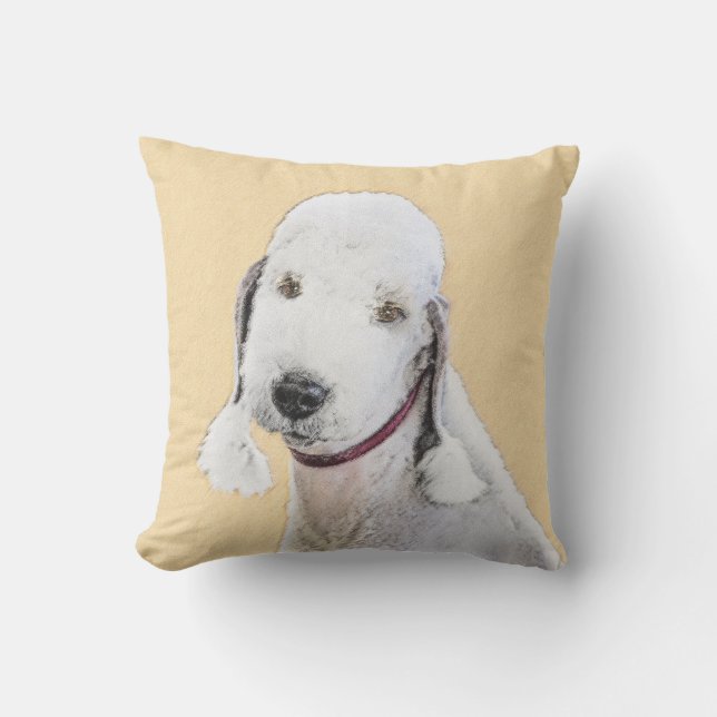 Coussin Bedlington Terrier Peinture - Art Chien original (Recto)