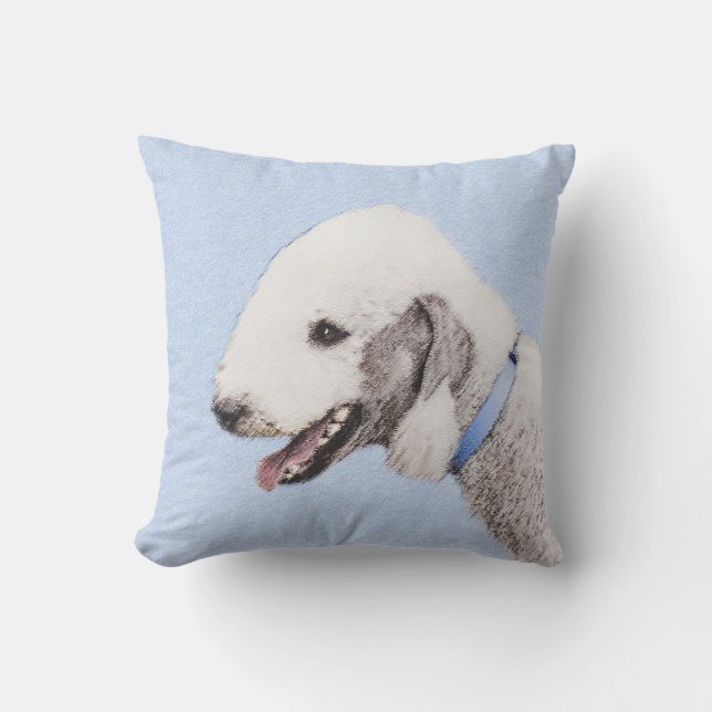 Coussin Bedlington Terrier Peinture - Art Chien original (Recto)