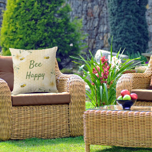 Coussin Bee Happy bumble abeilles jaune nid d'abeille humo