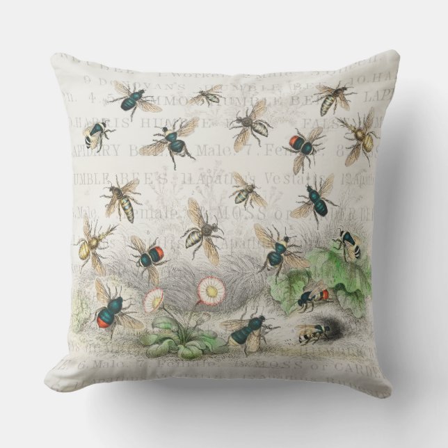 Coussin Bee Honey Travailleur Queen Bees Antique (Recto)