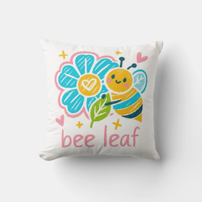 Coussin Bee Leaf' Crayon Art: Happy Bumblebee Animal Lover (Recto)