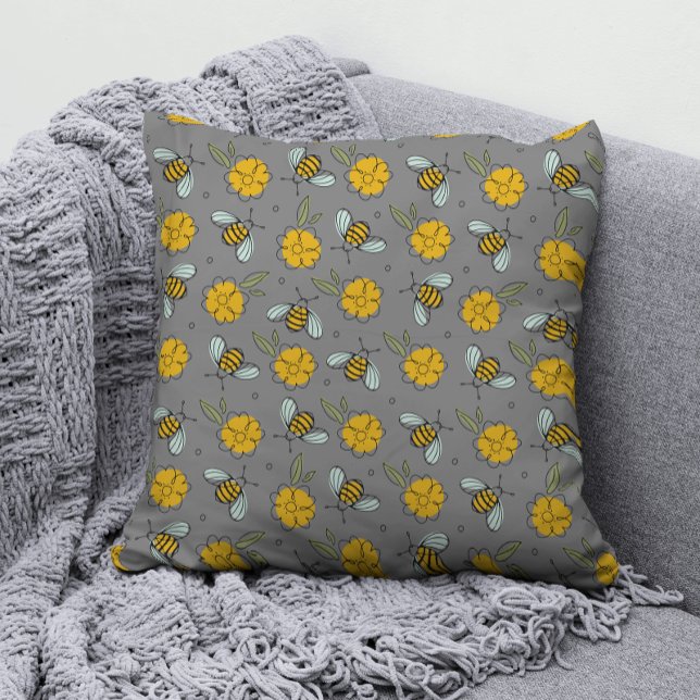 Coussin Bees & Beurre sur Grey (Créateur téléchargé)