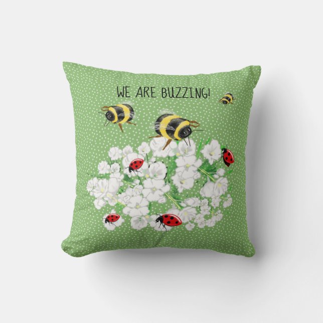 Coussin BEES et LadyBugs - Art de LeahG Sauvez les abeille (Recto)