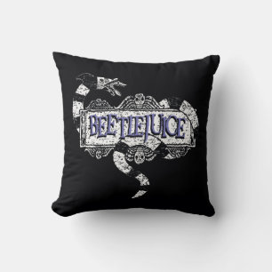 Coussin Beetlejuice Sandworm Coiled on Beetlejuice Logo