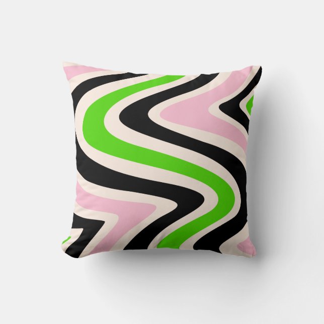 Coussin Beige Black Pink Green Abstract Swirl (Recto)