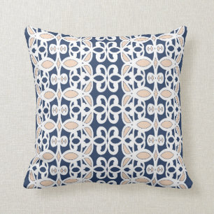 Coussin Beige, blanc, bleu marine, motif décoratif