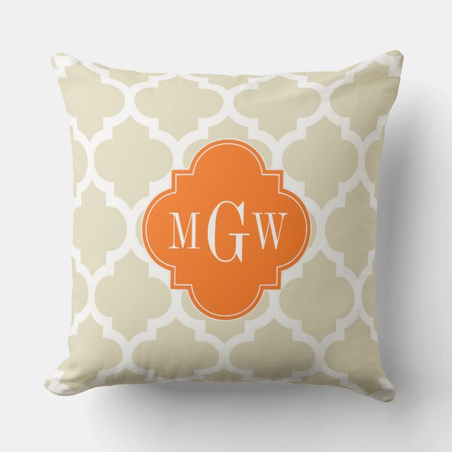 Coussin Beige, Blanc Marocain #5 Citrouille 3 Monogramme I (Recto)