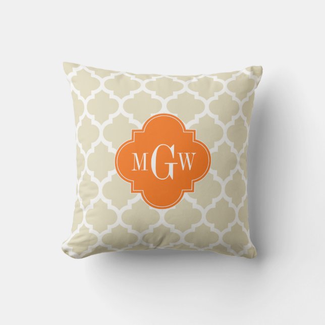 Coussin Beige, Blanc Marocain #5 Citrouille 3 Monogramme I (Recto)