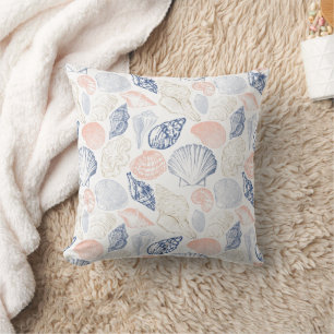 Coussin Beige Blue Seashell Beach House Lakeside Boho