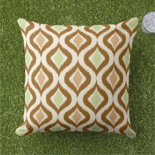 Coussin Beige Brown Vert Retro Chic Ikat gouttes Motif
