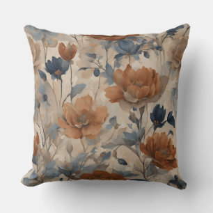 Coussin Beige Brûlé Orange Dusty Marine Bleu Floral