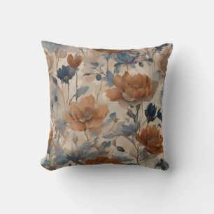Coussin Beige Brûlé Orange Dusty Marine Bleu Floral