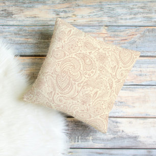 Coussin Beige Clair Et Fleur Tan Motif Paisley