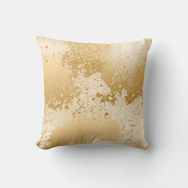 Coussin Beige et éclaboussure de peinture d'or (Recto)