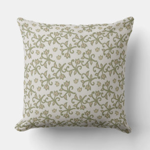 Coussin Beige et Sage Vert Élégant Vins Floraux Patten