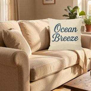 Coussin Beige maritime & bleu Script bleu marine brise mar