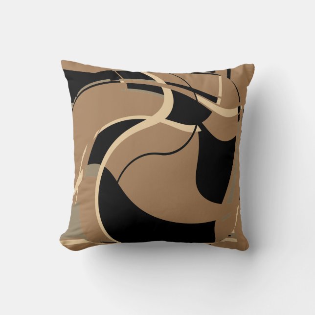 Coussin Beige noir sur Tan Swirling Art Abstrait MCM look (Recto)