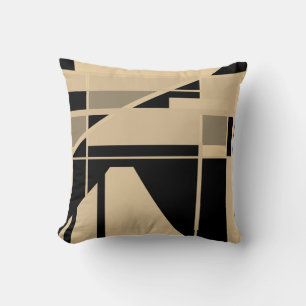 Coussin Beige Noir Taupe Tan Géométrique Art Abstrait Moti