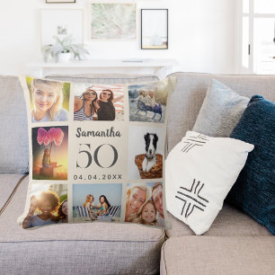 Coussin Beige personnalisé photo collage anniversaire
