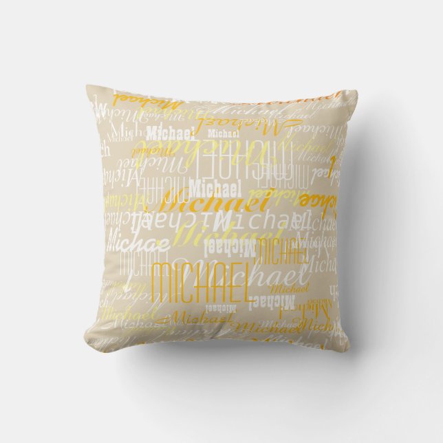 Coussin beige pillow with a pattern of names for kids (Recto)