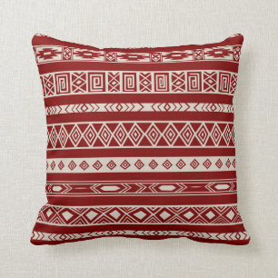 Coussin Beige rouge de motif géométrique ethnique tribal
