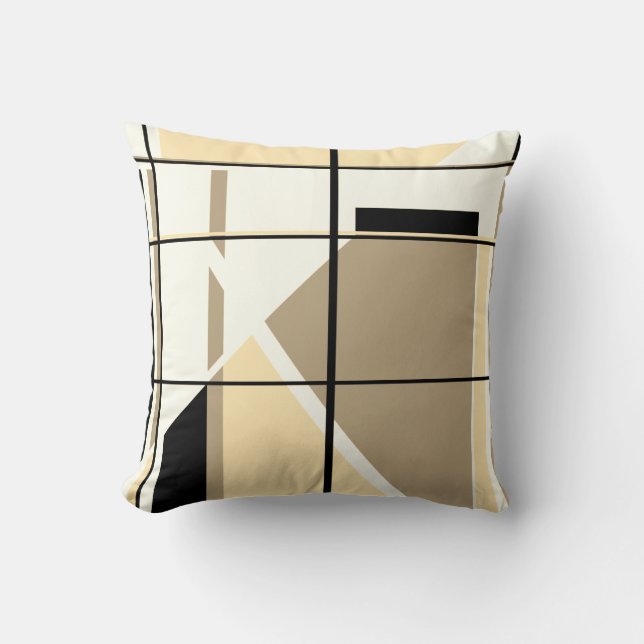 Coussin Beige, Tan, Noir, Blanc Fenêtre géométrique Design (Recto)