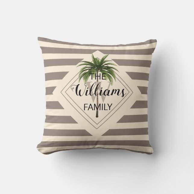 Coussin Beige tropical de palmier de nom de famille (Recto)