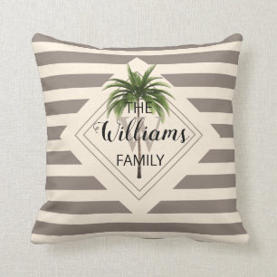 Coussin Beige tropical de palmier de nom de famille