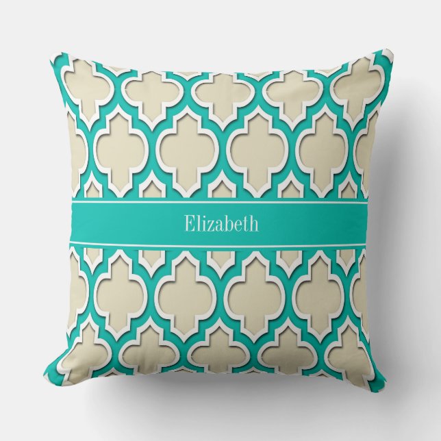 Coussin Beige Turquoise Blanc Marocain #4DS Turquoise Nom  (Recto)