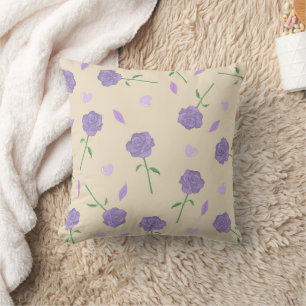 Coussin Beige violet Rose Floral Boho Motif botanique