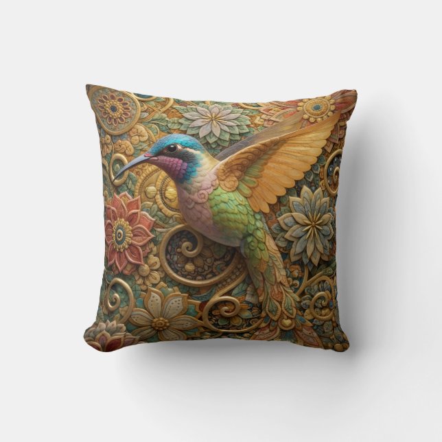 Coussin Beija-Flor em Flores Ornamentais (Recto)
