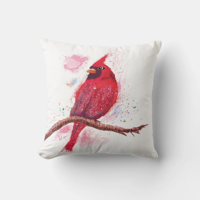 Coussin Bel Oiseau Rouge Étincelant (Recto)